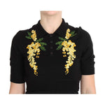 Dolce & Gabbana Black Silk Floral Embroidered Polo Top SIG20571-1