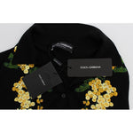 Dolce & Gabbana Black Silk Floral Embroidered Polo Top SIG20571-1