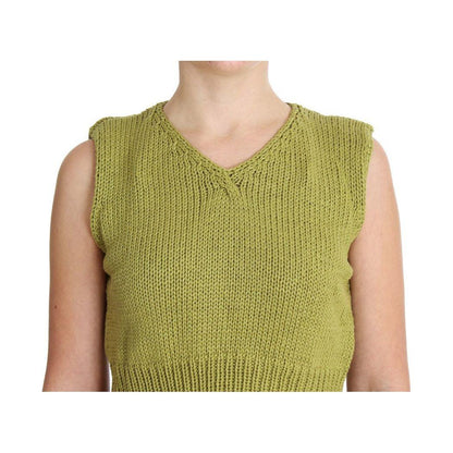PINK MEMORIES Green Cotton Blend Knitted Sleeveless Sweater