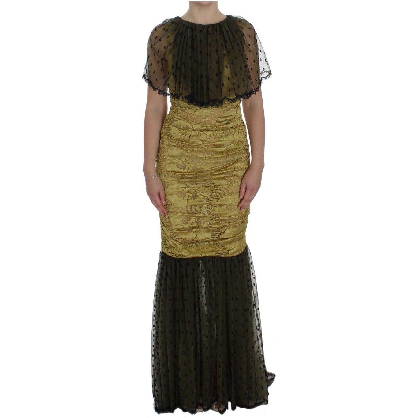 Dolce & Gabbana Yellow Black Floral Lace Ricamo Gown Dress NOC10176-1
