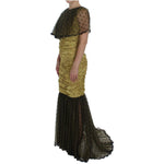 Dolce & Gabbana Yellow Black Floral Lace Ricamo Gown Dress NOC10176-1