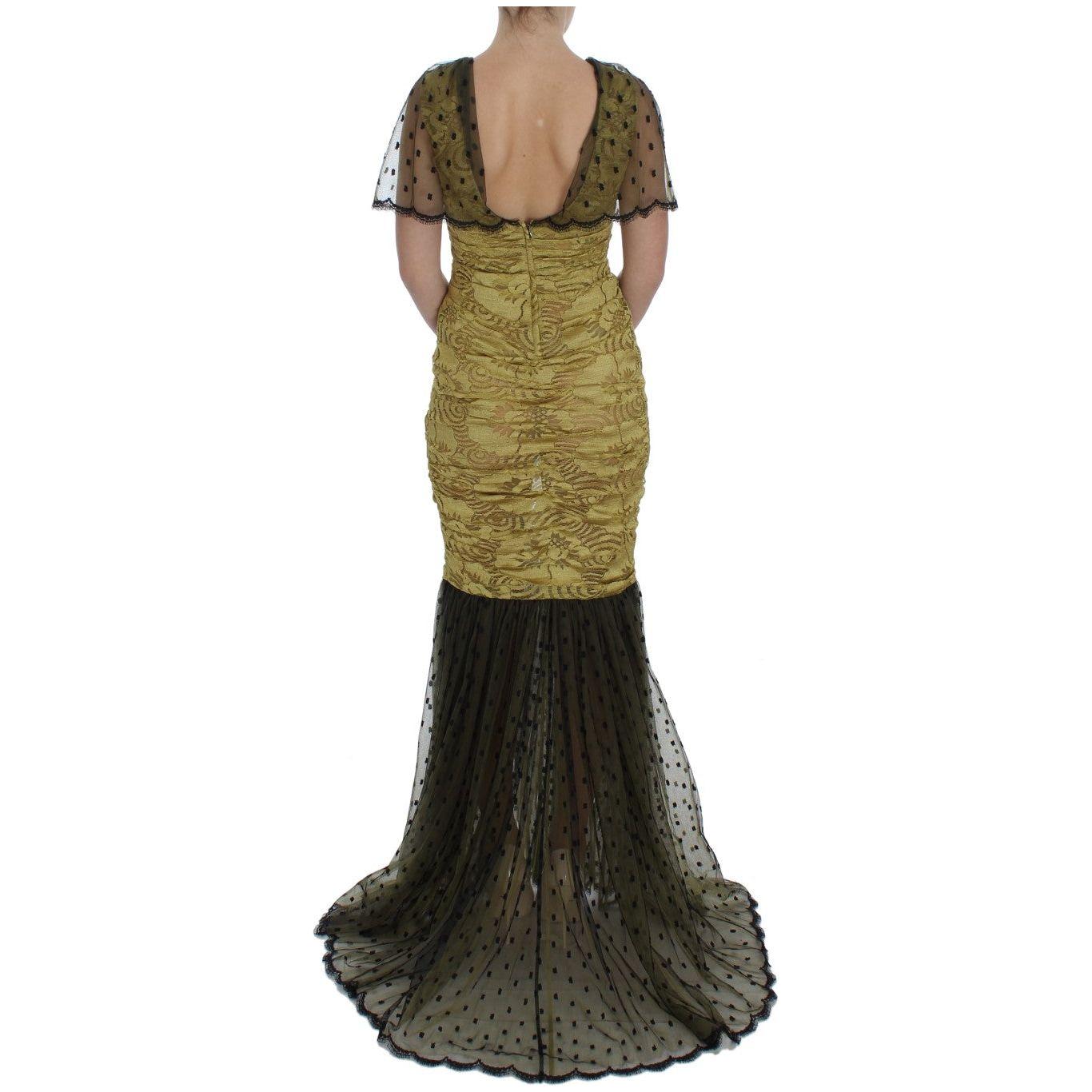 Dolce & Gabbana Yellow Black Floral Lace Ricamo Gown Dress NOC10176-1