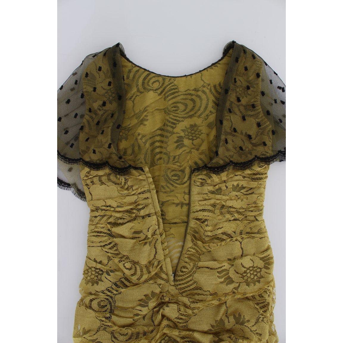 Dolce & Gabbana Yellow Black Floral Lace Ricamo Gown Dress NOC10176-1
