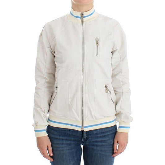 John Galliano Elegant White Zip Cardigan John Galliano Light Gray