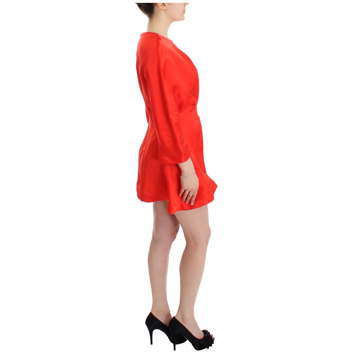 Fyodor Golan Red Mini Linen 3/4 Sleeve Sheath Dress SIG12596-2