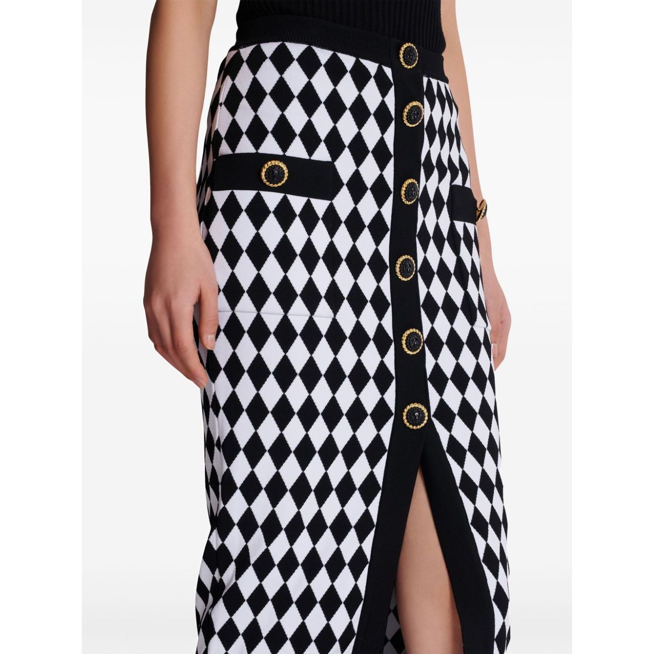 Balmain Diamond-intarsia knitted midi skirt
