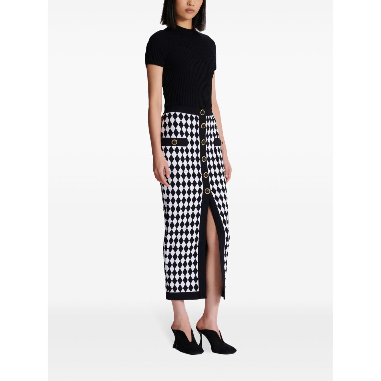 Balmain Diamond-intarsia knitted midi skirt