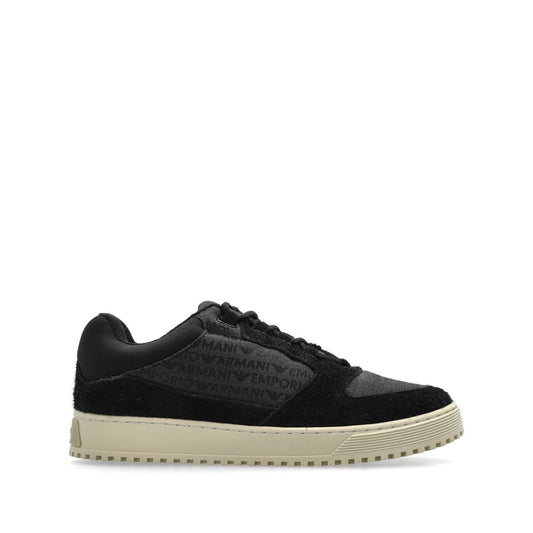 Emporio Armani Sneakers in jacquard fabric with logo lettering and suede