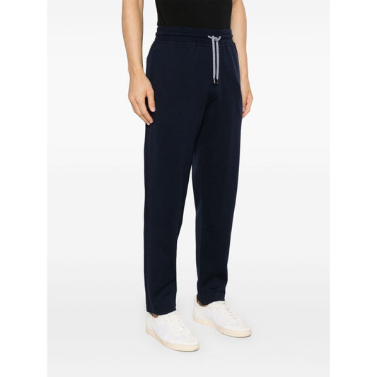 Brunello Cucinelli Trousers Blue, navy cotton blend sweatpants, elasticated waistband, tapered leg, with drawstring fastening