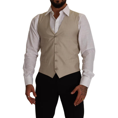 Dolce & Gabbana Beige Cotton Silk Slim Fit Waistcoat Vest
