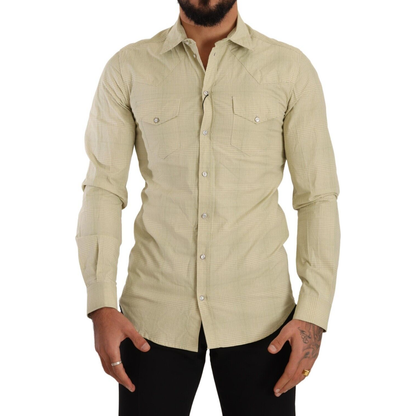 Dolce & Gabbana Yellow SICILIA Cotton Casual Slim Fit Shirt