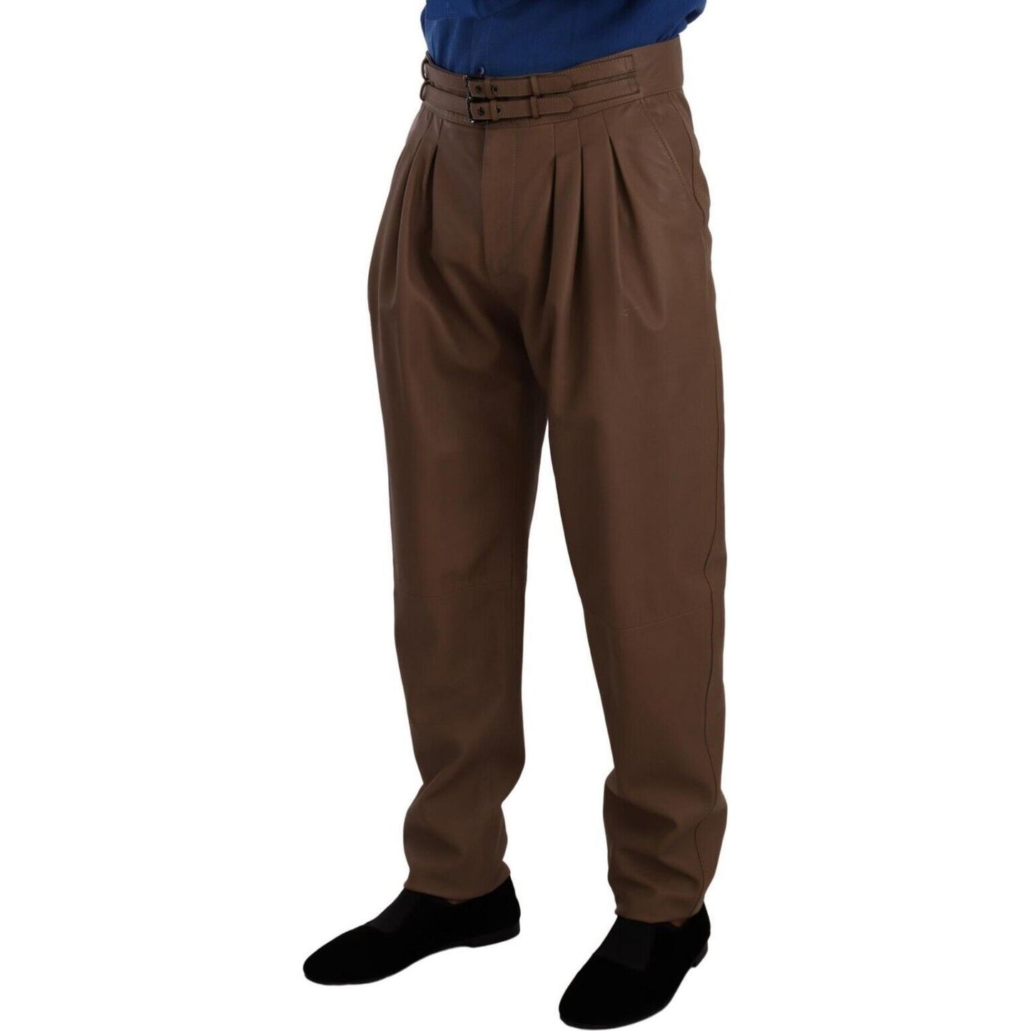 Dolce & Gabbana Brown Leather Tapered High Waist Pants