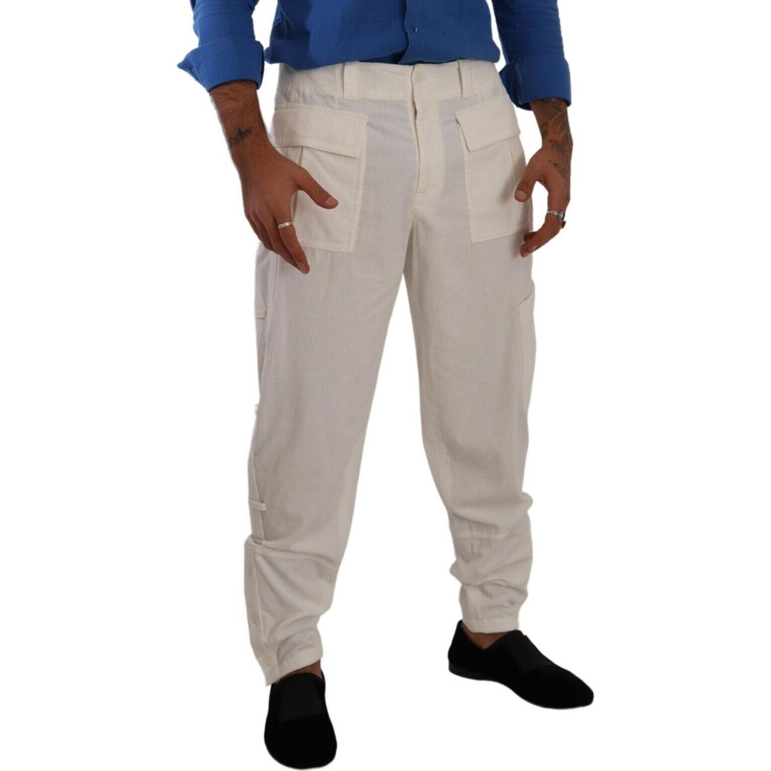 Dolce & Gabbana Off White Cotton Corduroy Cargo Pants