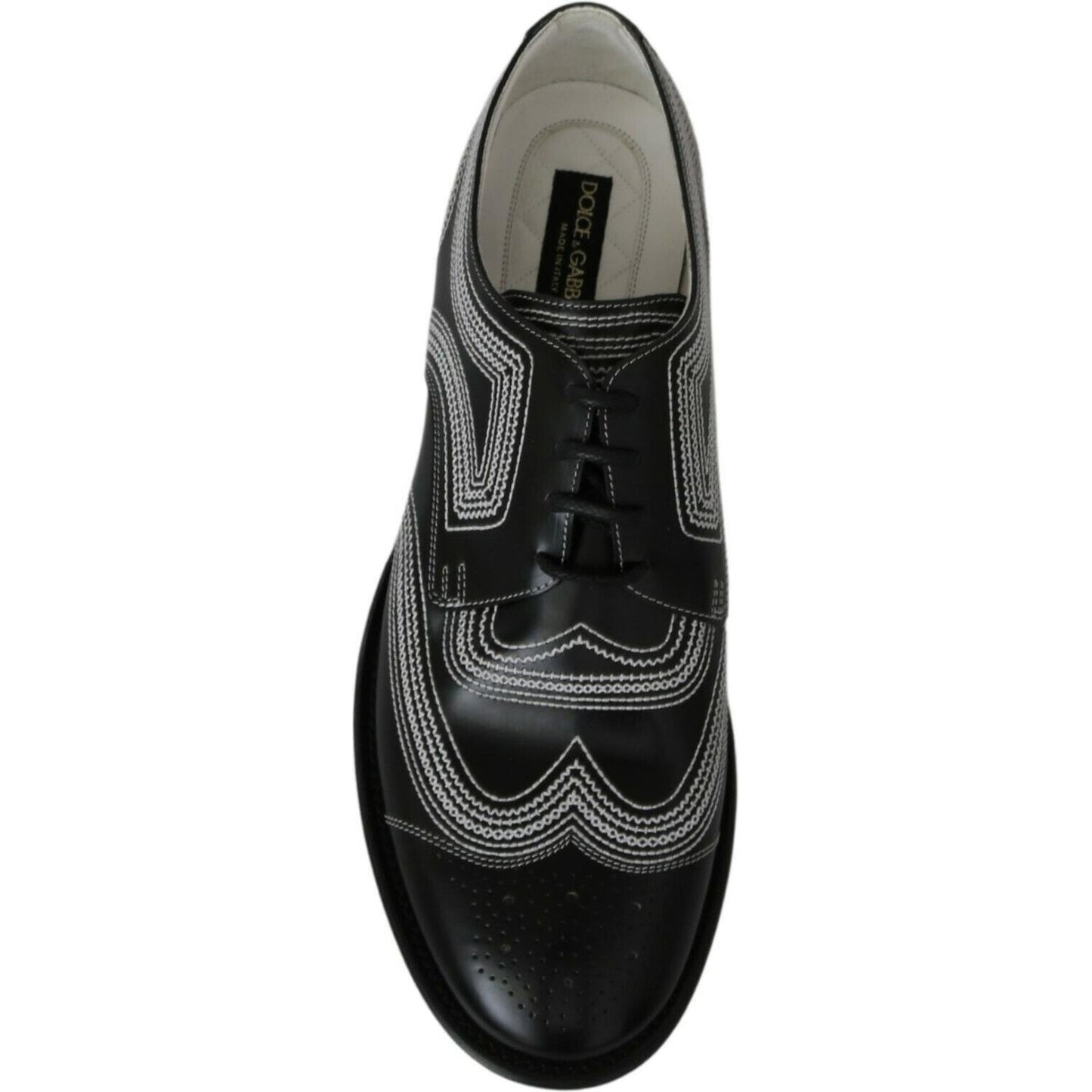 Dolce & Gabbana Black Leather Derby Formal White Lace Shoes