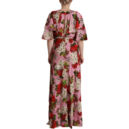 Dolce & Gabbana Pink Floral Silk Stretch Gown Maxi Dress