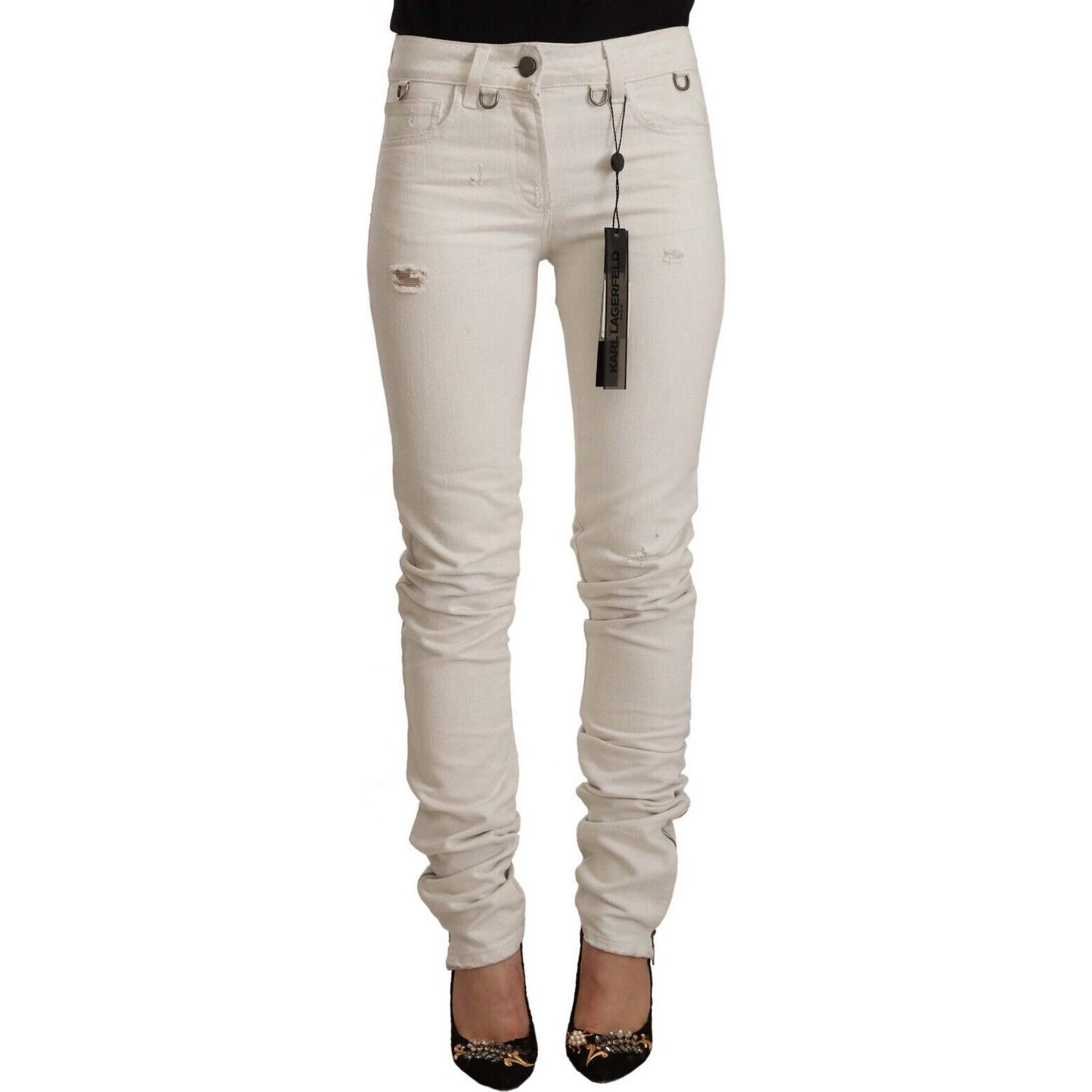 Karl Lagerfeld White Mid Waist Cotton Denim Slim Fit Jeans