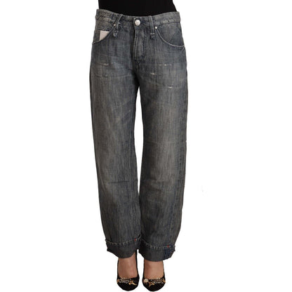 Acht Gray Washed Ramie Straight Denim Folded Hem Jeans
