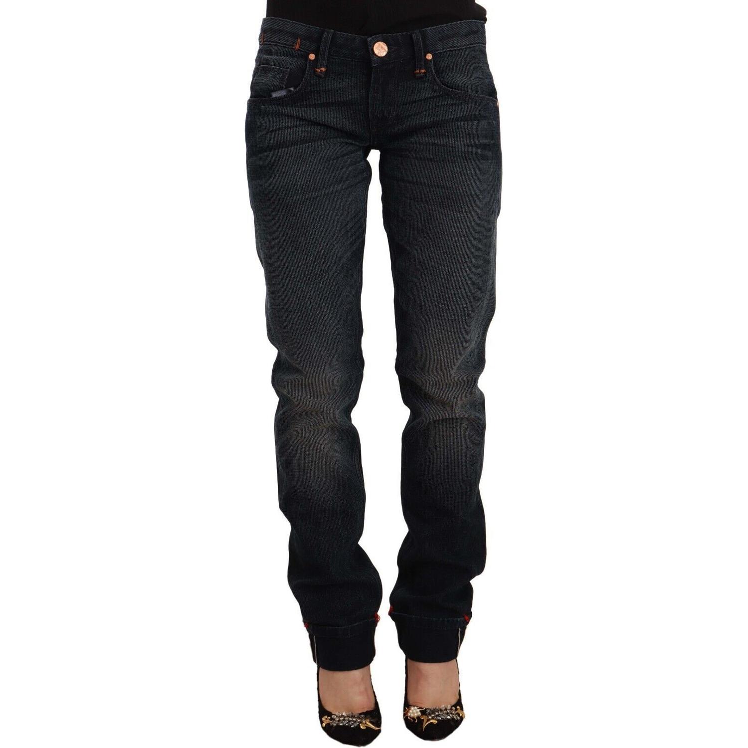 Acht Black Washed Cotton Skinny Denim Low Waist Jeans