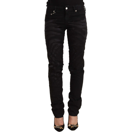 Just Cavalli Black Mid Waist Embellished Skinny Jeans