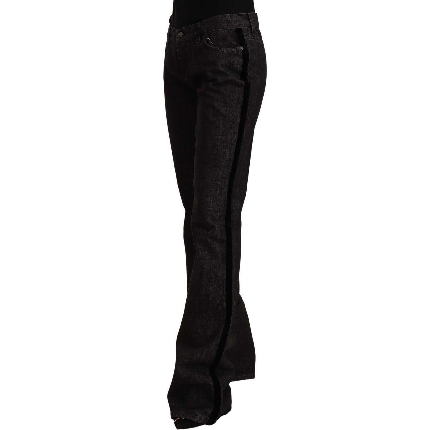 GF Ferre Black Mid Waist Cotton Denim Straight Boot Cut Jeans
