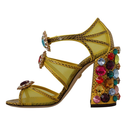 Dolce & Gabbana Yellow Leather Crystal Ayers Sandals Shoes