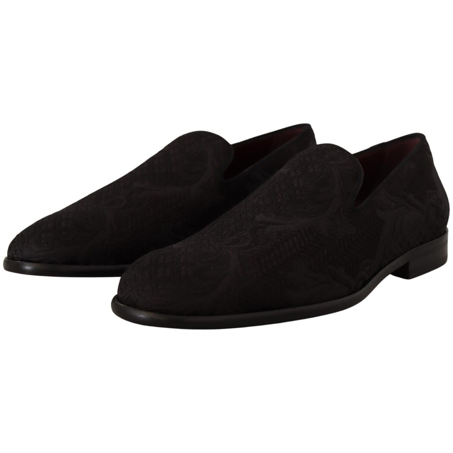 Dolce & Gabbana Black Floral Brocade Slippers Loafers Shoes