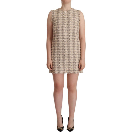 Dolce & Gabbana Beige Checkered Sleeveless Mini Shift Dress