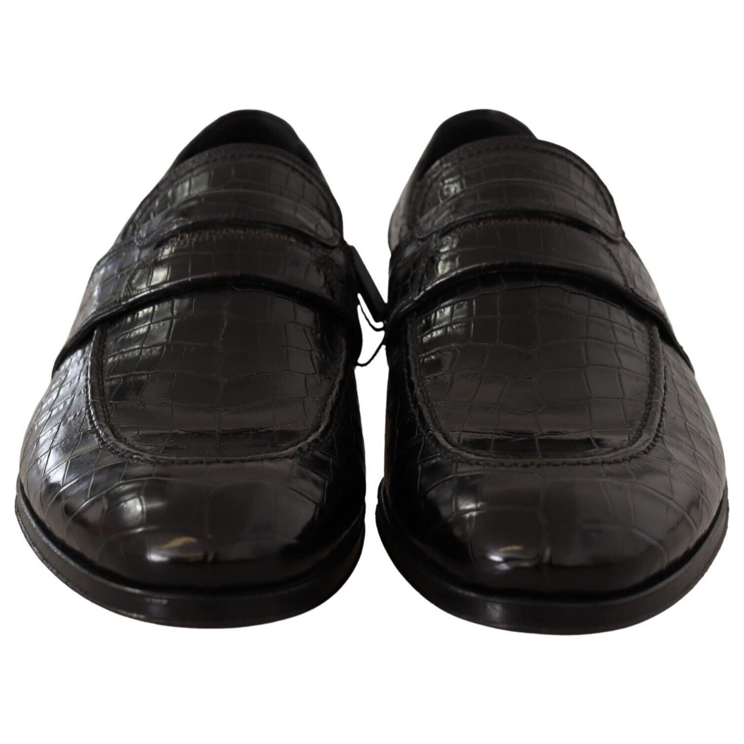 Dolce & Gabbana Black Crocodile Leather Slip On Moccasin Shoes