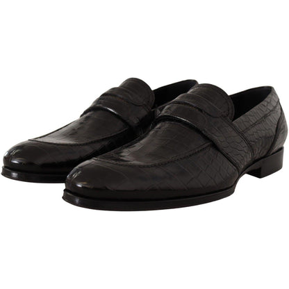 Dolce & Gabbana Black Crocodile Leather Slip On Moccasin Shoes