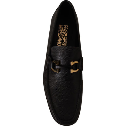 Salvatore Ferragamo Elegant Black Calf Leather Loafers Dress Shoes