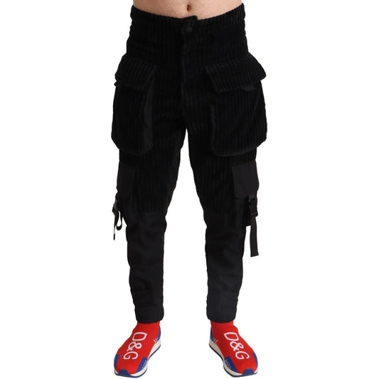 Dolce & Gabbana Black Cotton Skinny Corduroy Cargo Pants