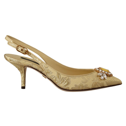 Dolce & Gabbana Gold Crystal Slingbacks Pumps Heels Shoes