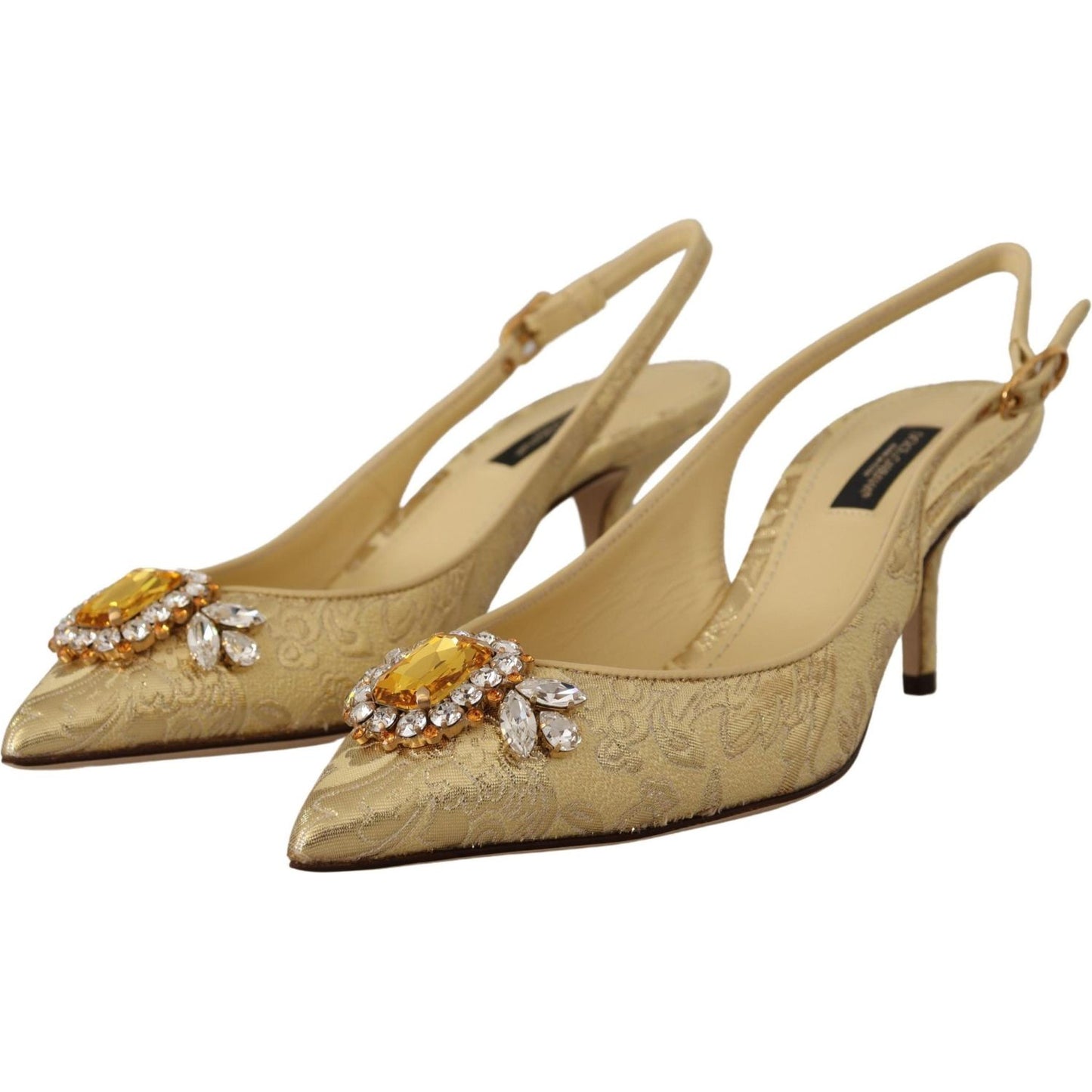 Dolce & Gabbana Gold Crystal Slingbacks Pumps Heels Shoes