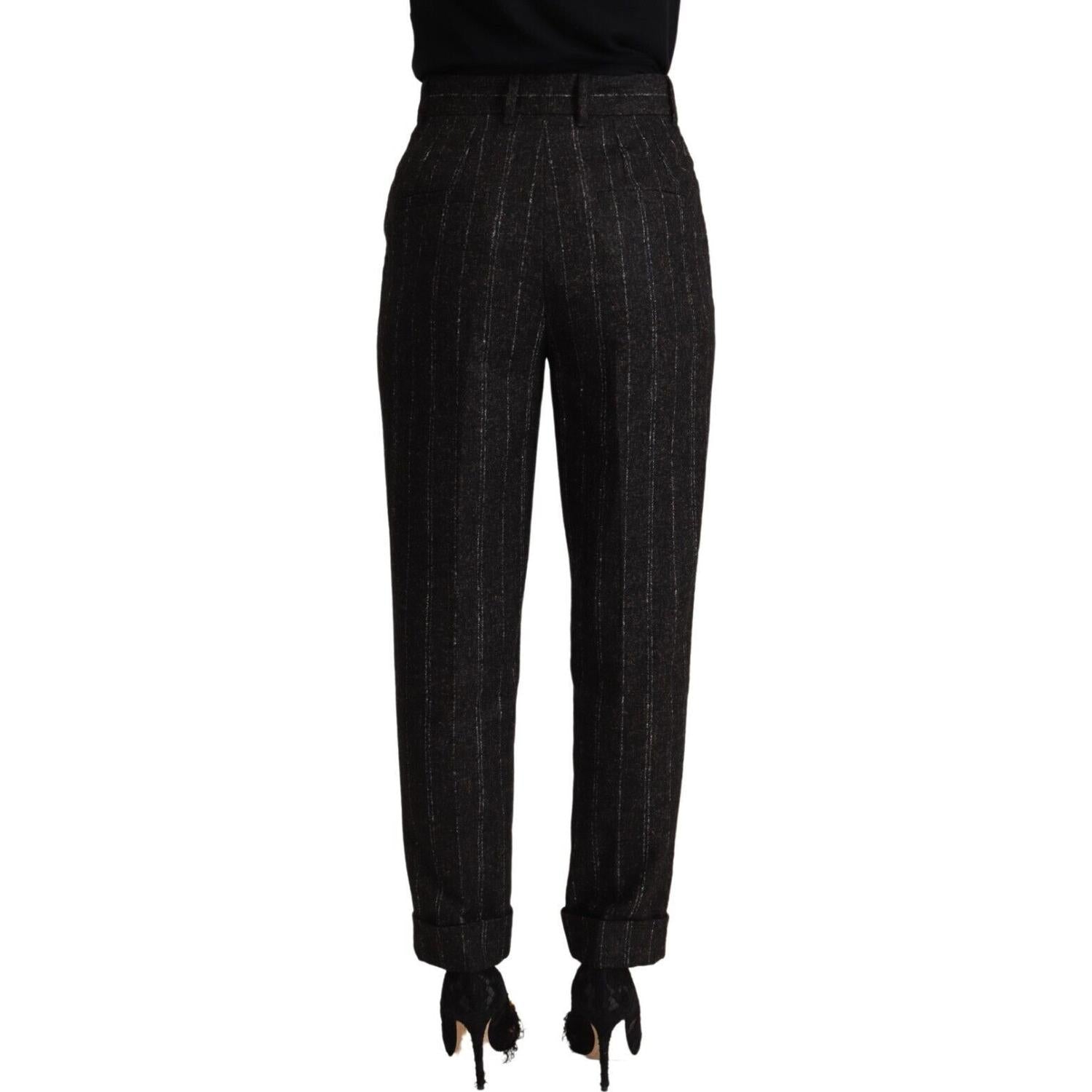 Dolce & Gabbana Black Striped High Waist Tapered Pants
