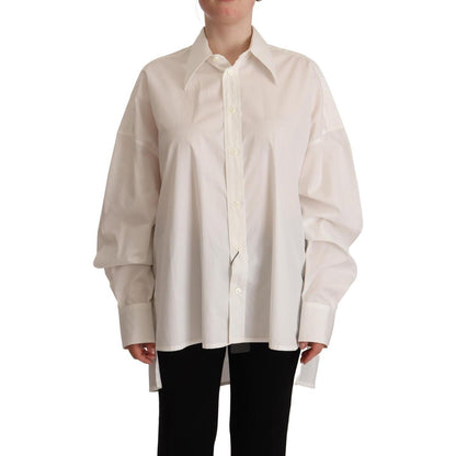 Dolce & Gabbana White Cotton Button Up Collared Long Sleeve Top