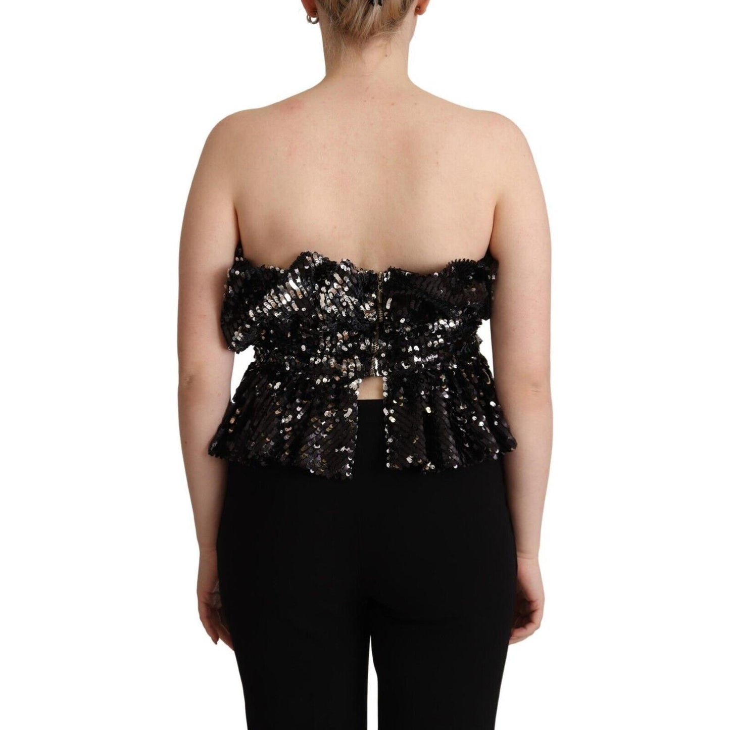 Aniye By Black Sequined Polyester Strapless Cocktail Blouse Top