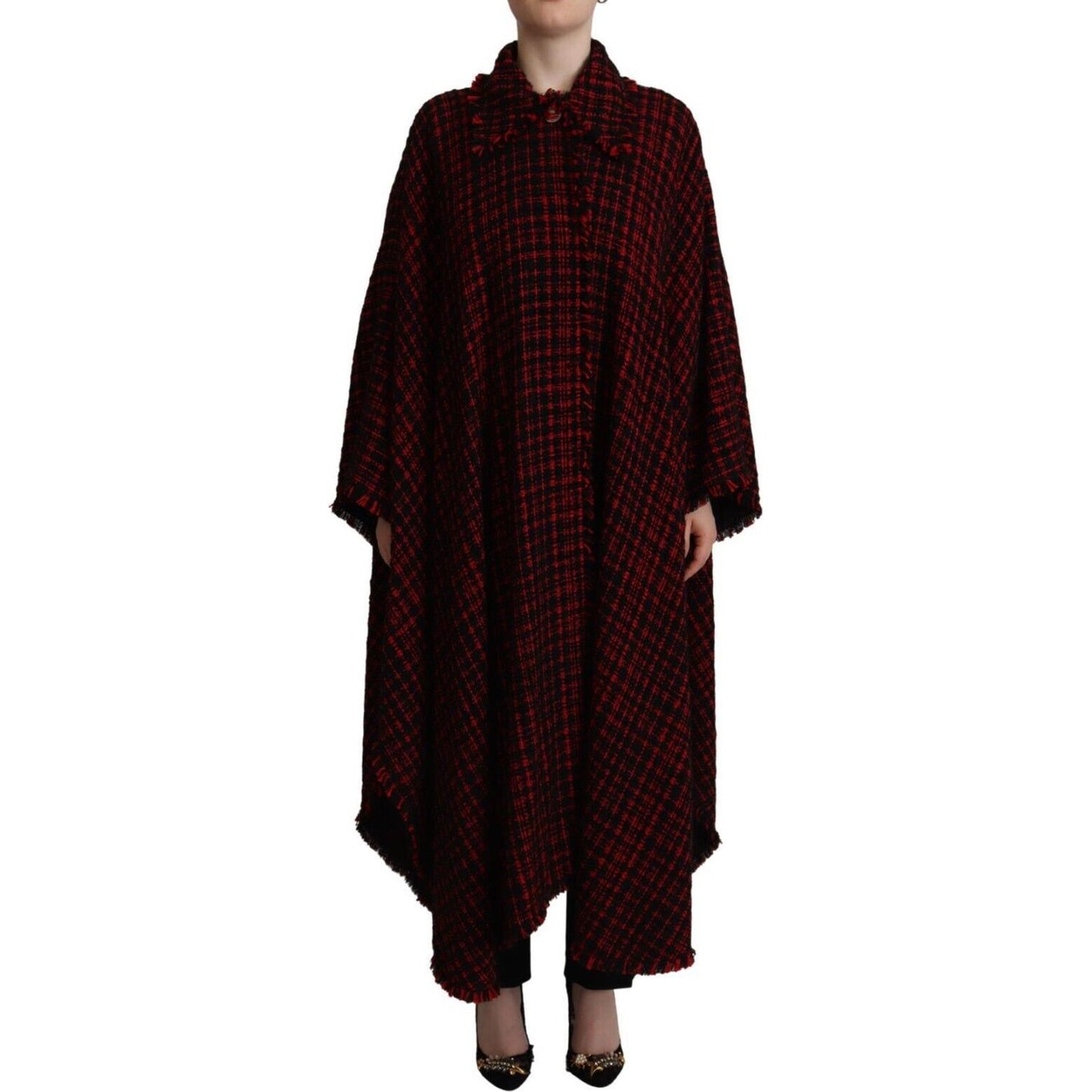 Dolce & Gabbana Black Red Cotton Checkered Over Coat Jacket