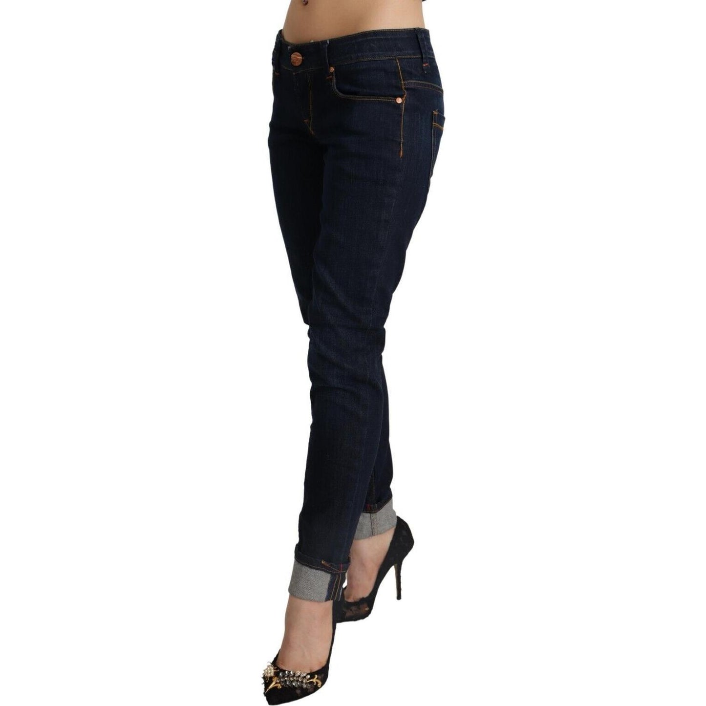 Acht Blue Cotton Low Waist Slim Fit Denim Women Trouser Jeans