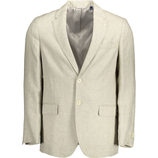 Gant Beige Linen Classic Jacket with Logo Detailing Gant Gray
