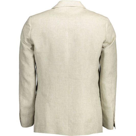 Gant Beige Linen Classic Jacket with Logo Detailing Gant Light Gray