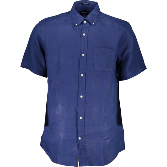 Gant Elegant Blue Linen Button-Down Shirt Gant Dark Slate Blue
