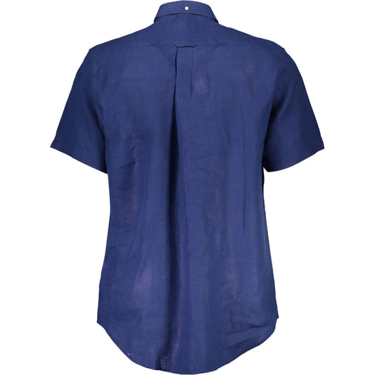 Gant Elegant Blue Linen Button-Down Shirt Gant Dark Slate Blue