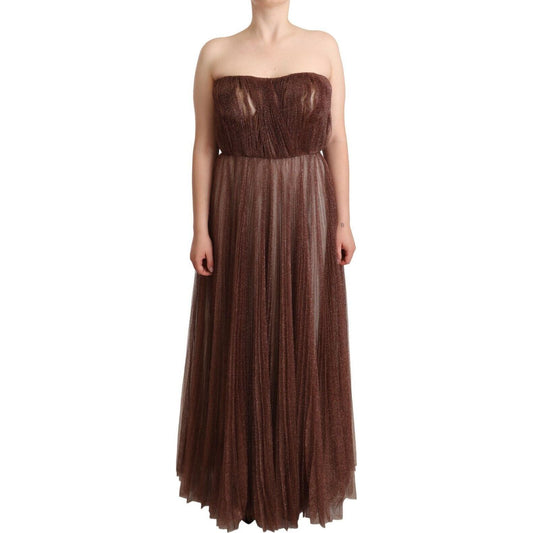Dolce & Gabbana Metallic Bronze Polyester Maxi Gown Dress
