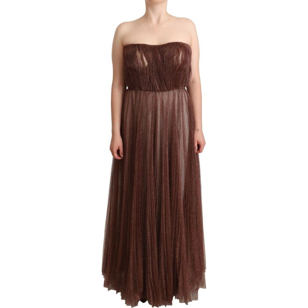 Dolce & Gabbana Metallic Bronze Polyester Maxi Gown Dress DR28310 - 46