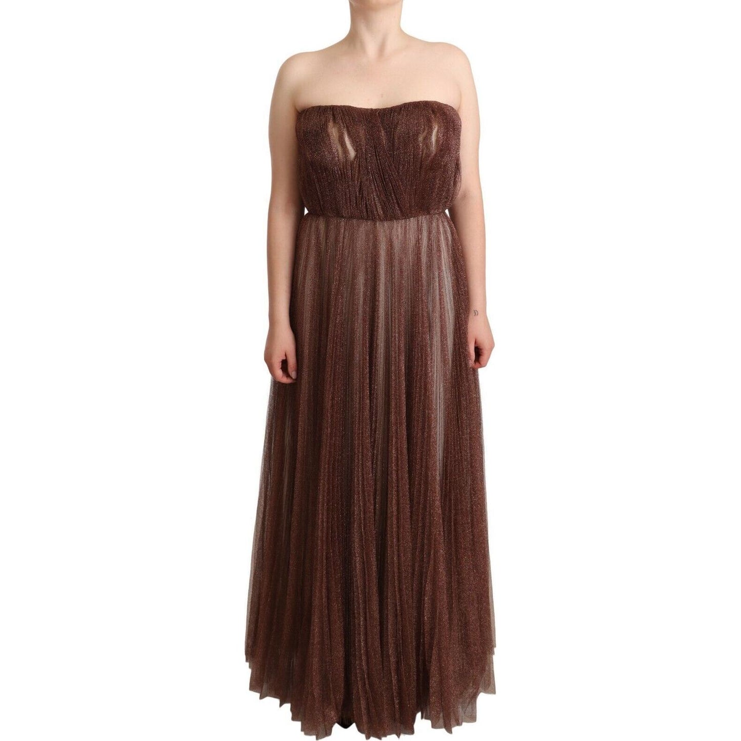 Dolce & Gabbana Metallic Bronze Polyester Maxi Gown Dress DR28310 - 46