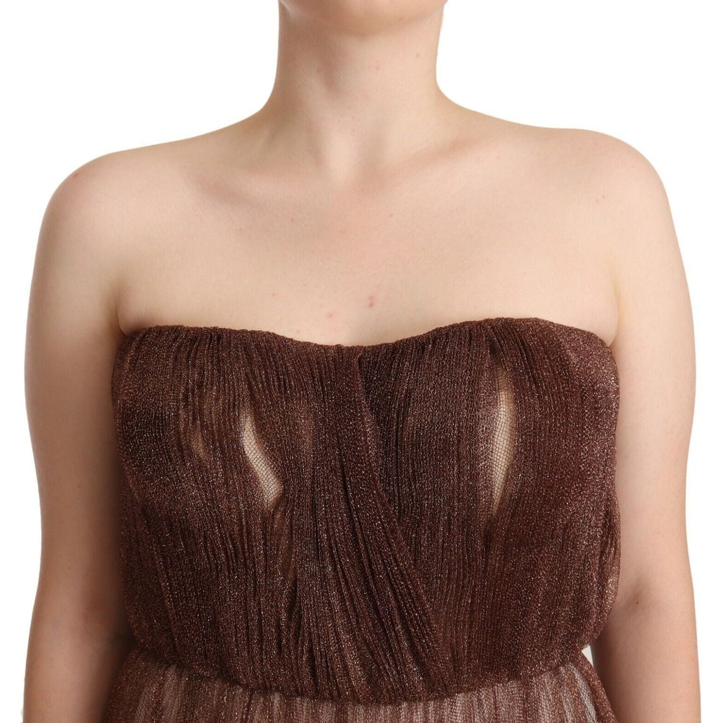 Dolce & Gabbana Metallic Bronze Polyester Maxi Gown Dress DR28310 - 46