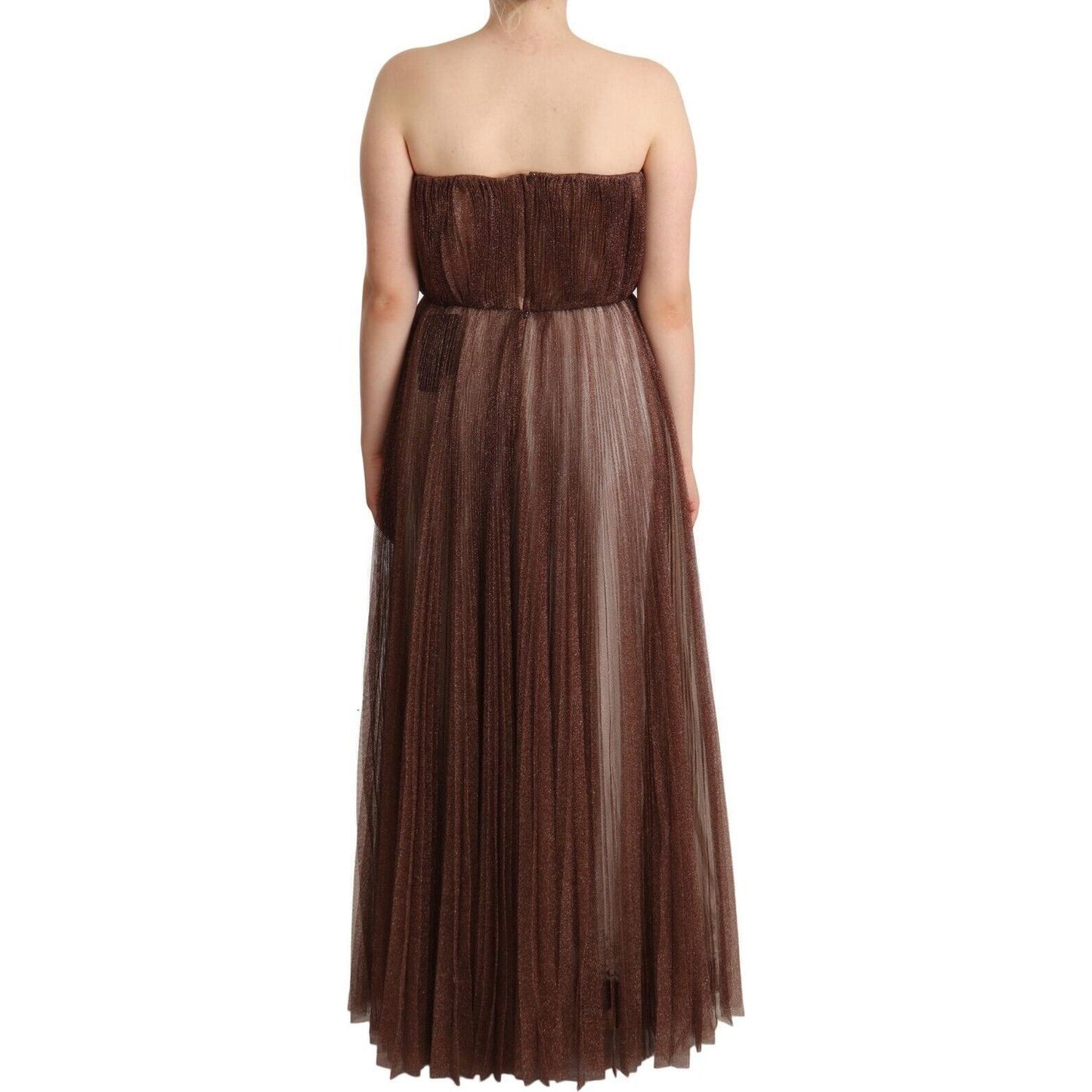 Dolce & Gabbana Metallic Bronze Polyester Maxi Gown Dress DR28310 - 46