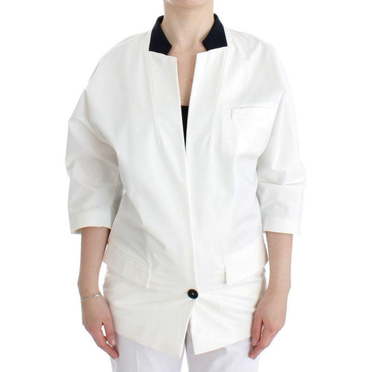 Andrea Pompilio Chic White Cotton Blend Blazer Blazer Jacket Andrea Pompilio Light Gray