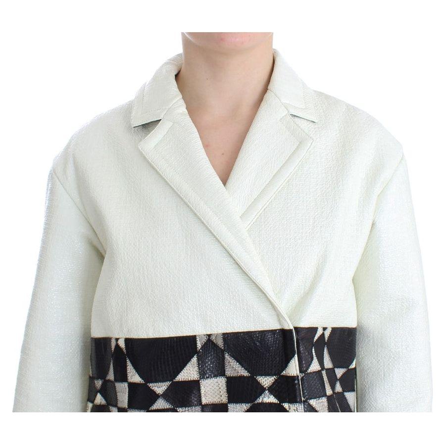 Andrea Pompilio White Black Cropped Leather Jacket Coats & Jackets