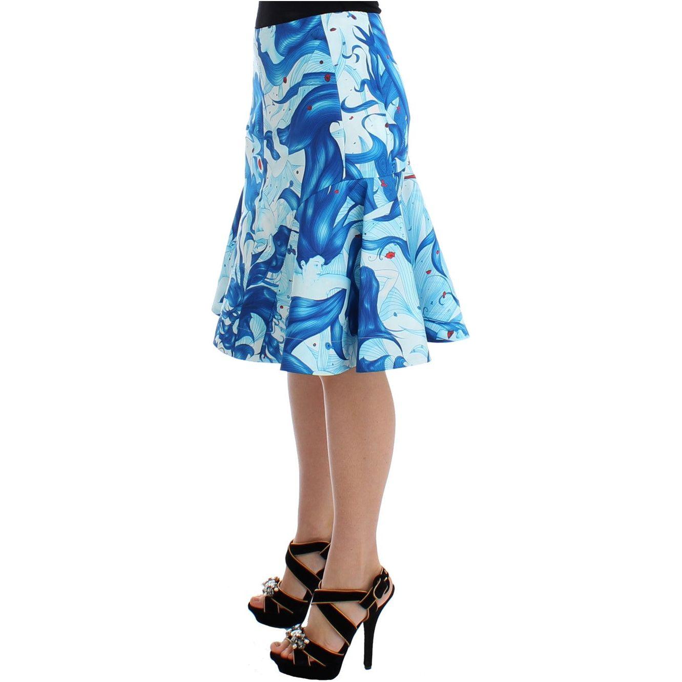 Koonhor Blue Peplum Fresco-Print Straight Pencil Skirt